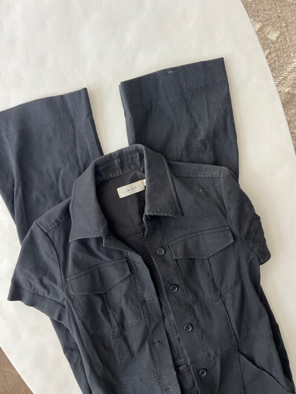 A.L.C. Rivington Button Down Bootcut Black Short Sleeve Boiler Jumpsuit 0/XS - Picture 5 of 8